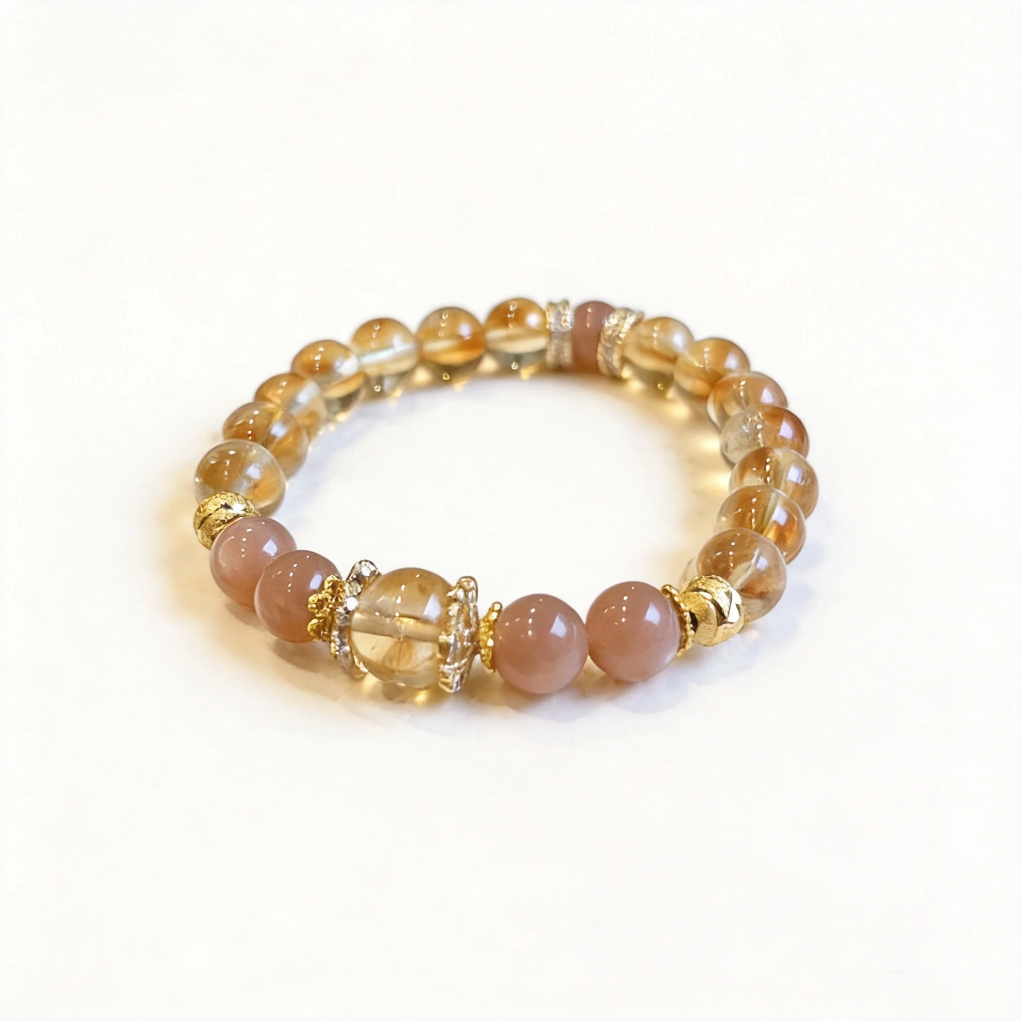 Chinese Style Lucky 8mm Citrine Sunstone Orange Moonstone Beaded Bracelet For Women Elegant Luxury Wealth Attracting Good Fortun