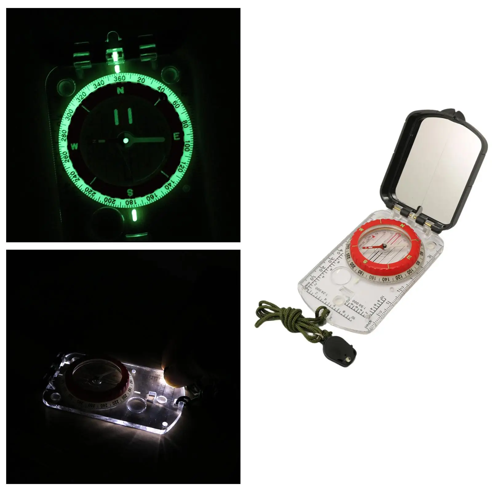 Foldable Sighting Compass Scale Magnifier Map Ruler Clinometer Hiking