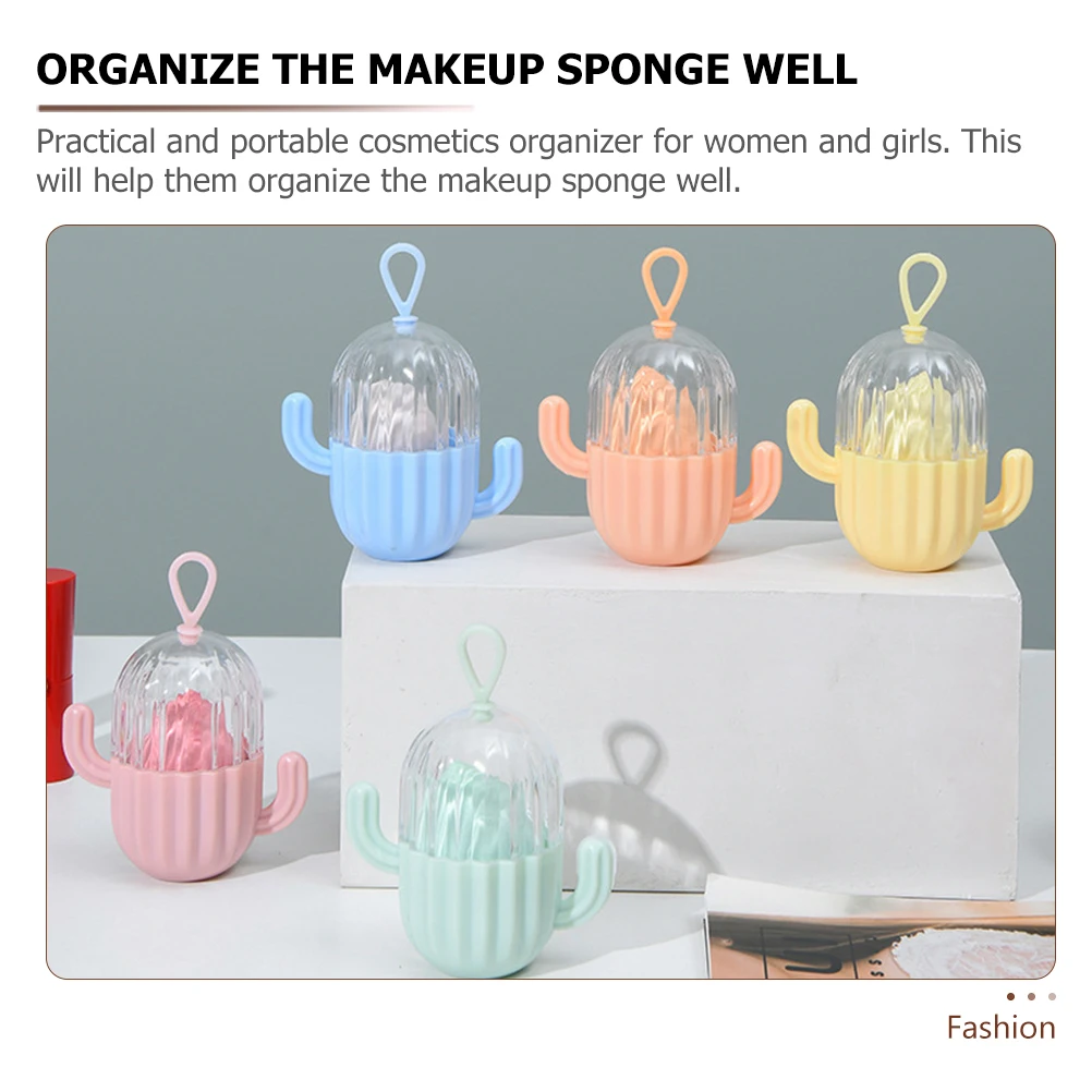 

5 Pcs Beauty Egg Storage Box Practical Makeup Sponge Holder Cactus Shaped Desktop Decor PET Material Organizer