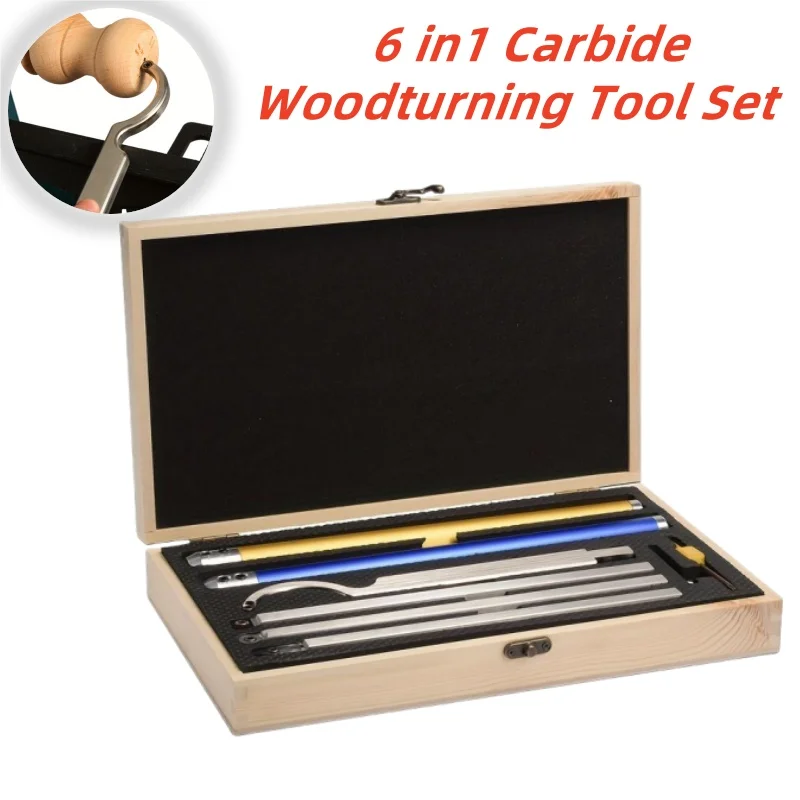 

1set Carbide Tip Wood Lathe Turning Tool Kit with Cutting Inserts & Box for Lathe Woodworking Tools Accessories(Metal Handle)