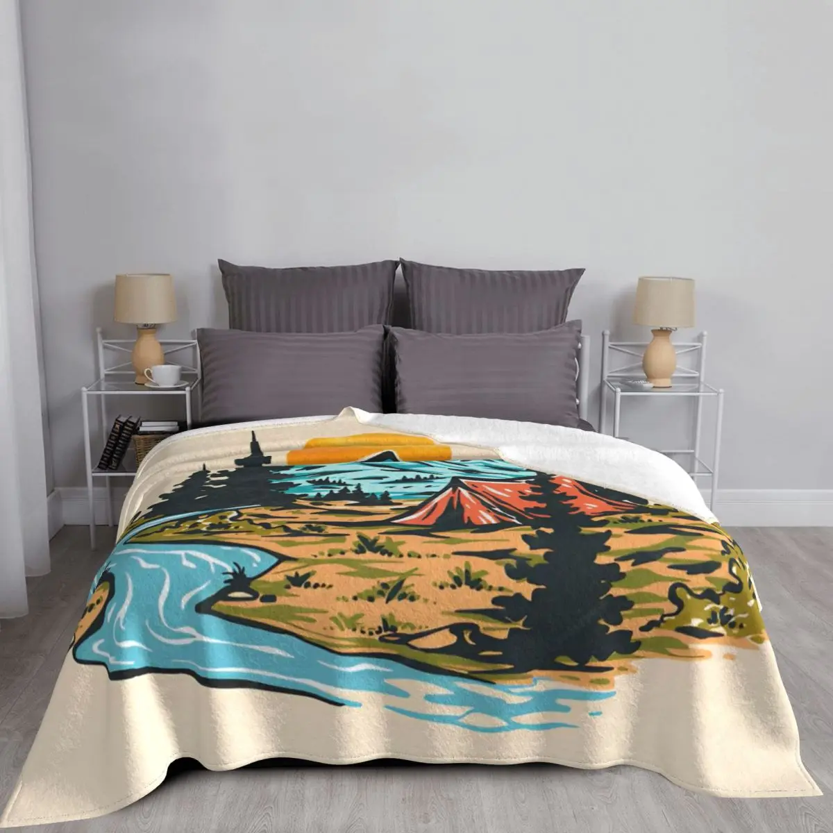 Summer Happy Camper Blankets Velvet Lightweight Thin Throw Blanket for Bed Bedroom Quilt