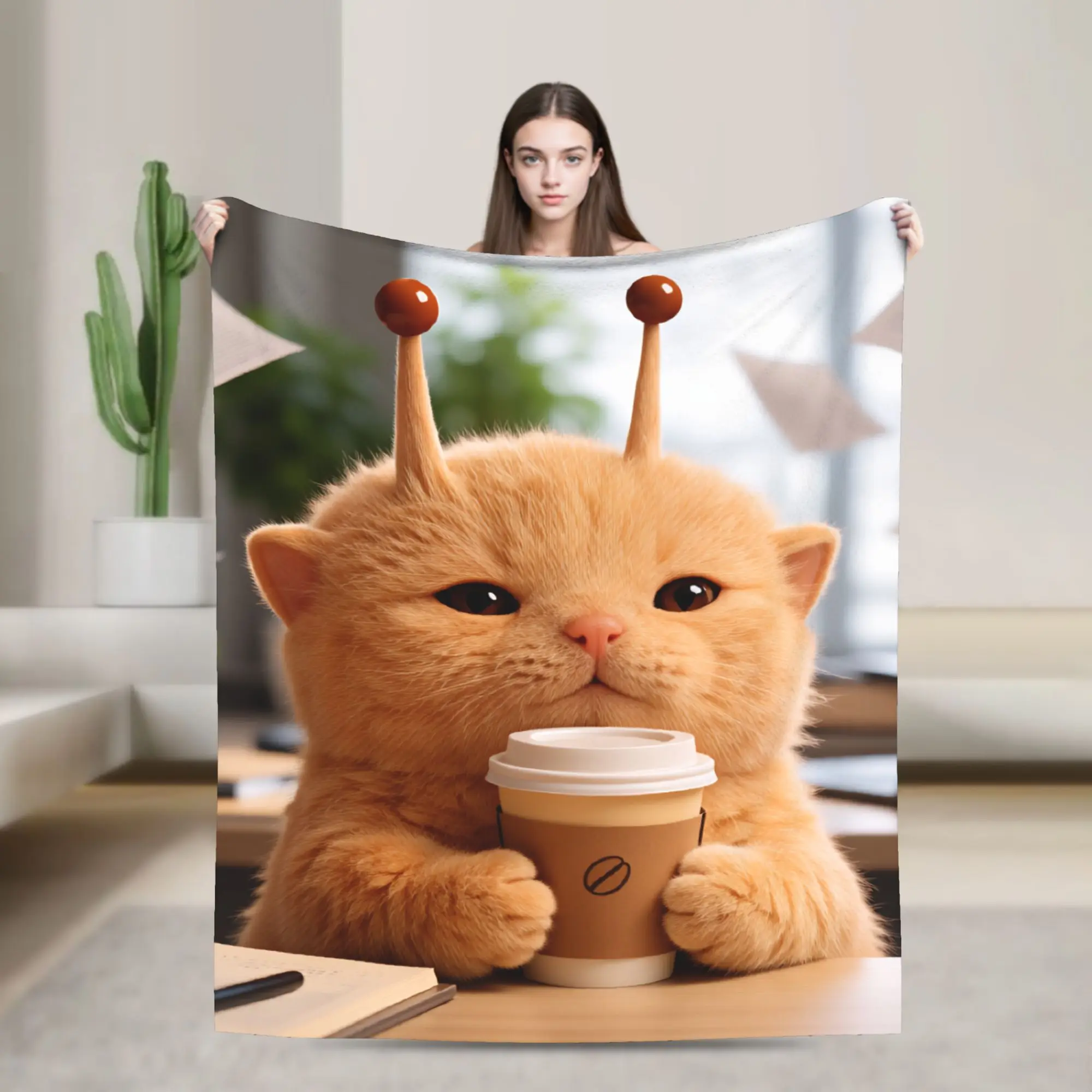 Office Coffee Aliens Cat Blankets Adults  Flannel Throw Blanket For Sofa Home Warm Cozy Design Quality Bedspread Gift