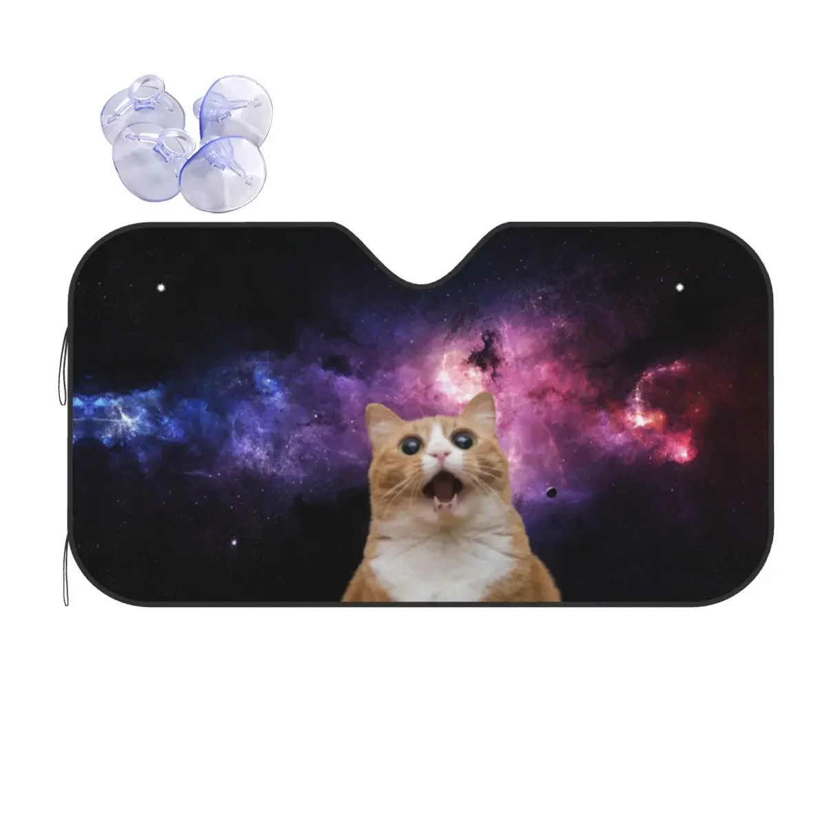 Crazy Cat Novelty Sunshade Windscreen 76x140cm Galaxy Space Funny Foils Sunshade Visor Car-covers