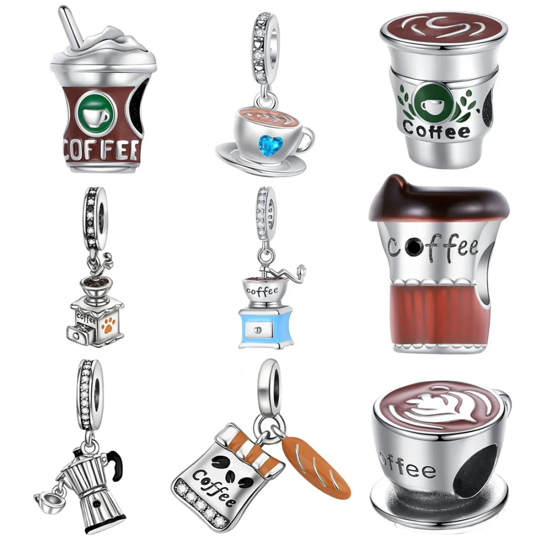 925 sterling silver pendant coffee series beads compatible with original bracelet necklace for men and women DIY jewelry gifts