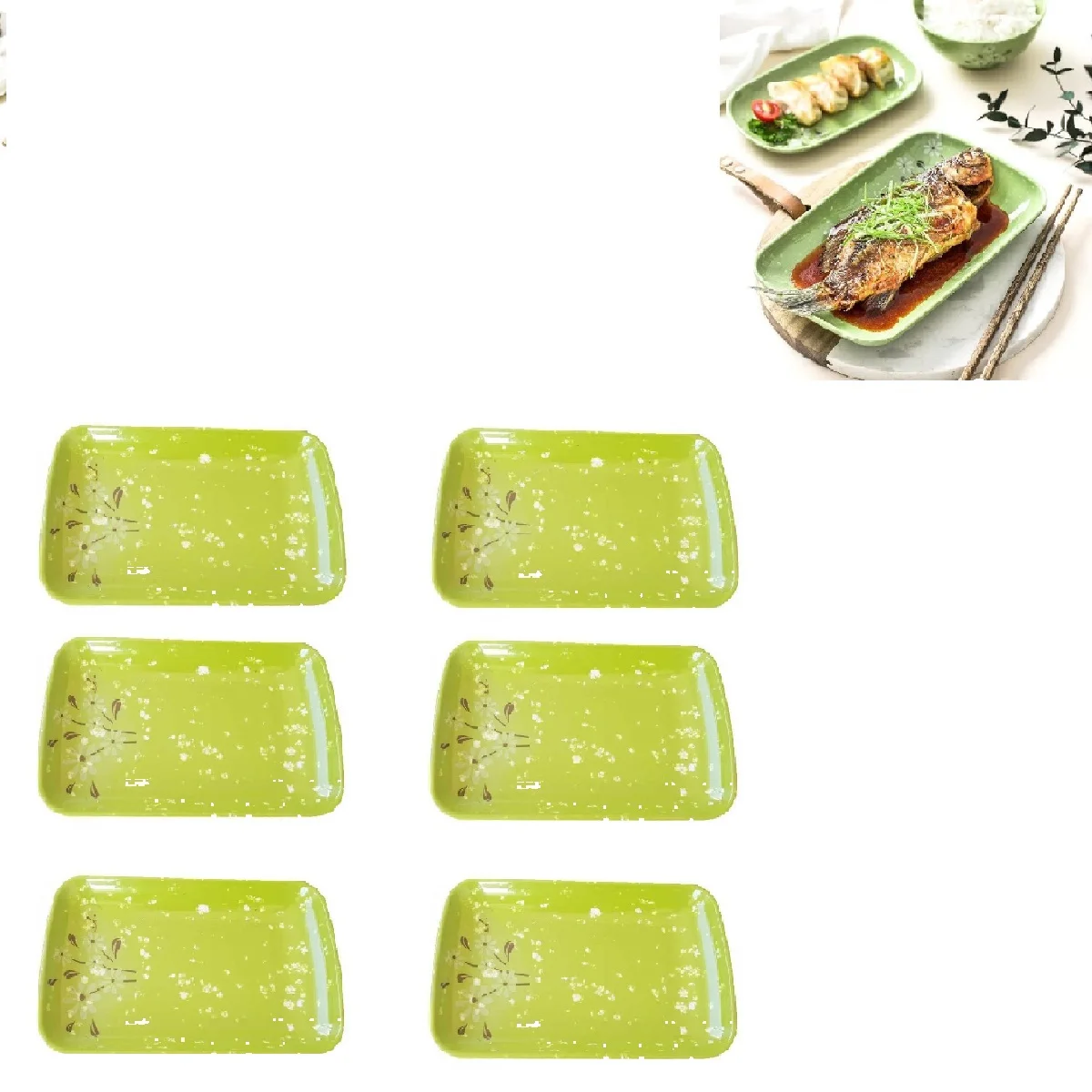 6 Travessa Rectangular Tray Melamine 22x14cm Serve Green