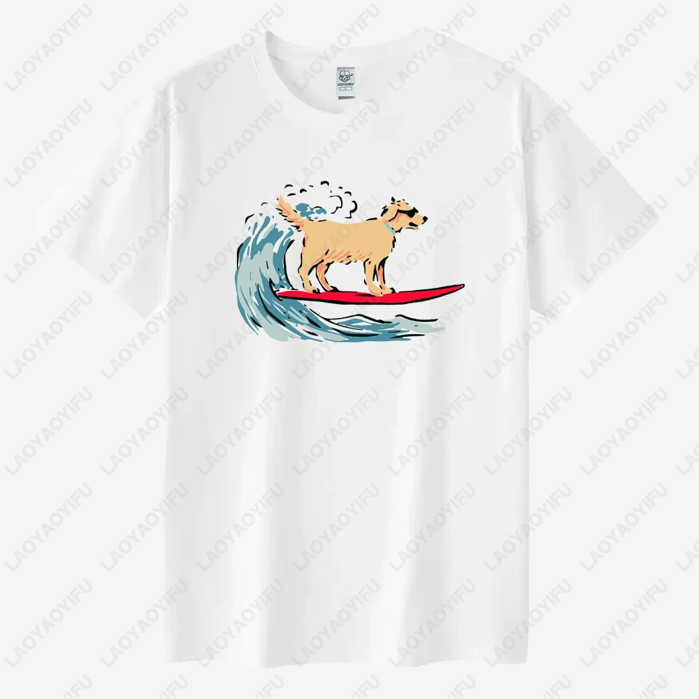 Surfing Dog Surfing Enthusiast Gift Graphic T Shirts Summer Woman Man High Quality Cotton T-shirt Classic O-neck Fashion Casual