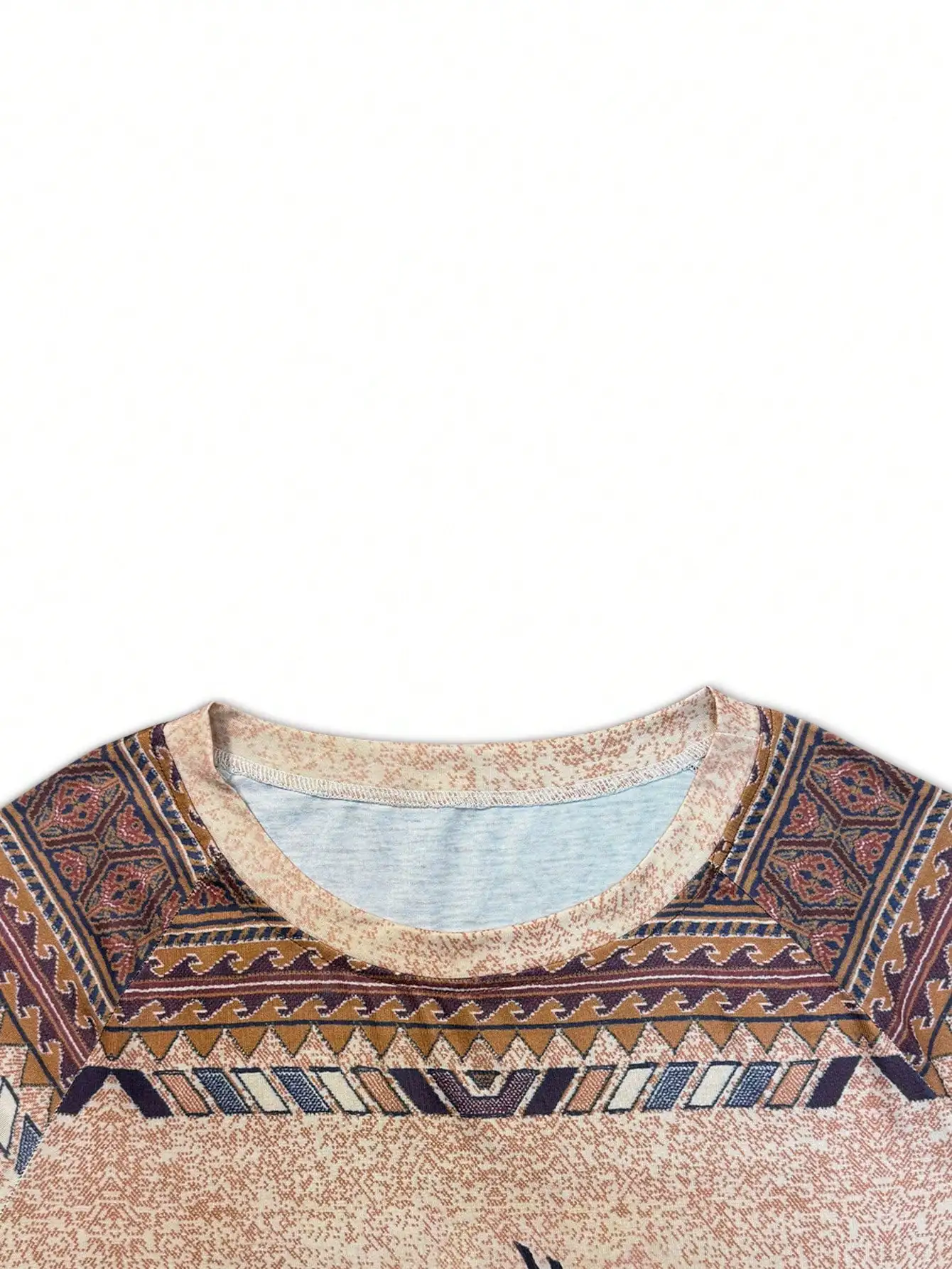 Plus-Size Women's Printed Crew Neck T-Shirt — Western Style, Raglan Sleeves, Loose Fit Top view 4