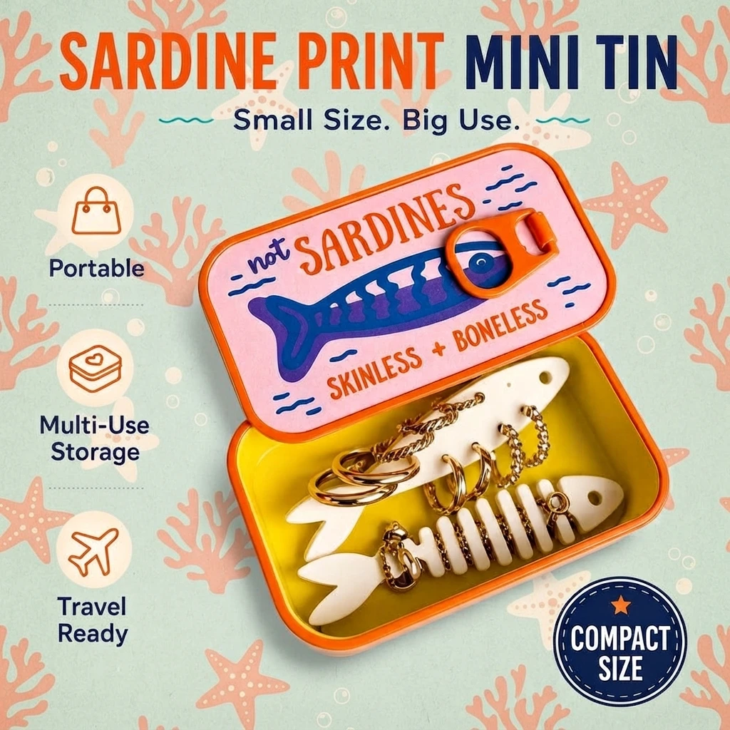 Plastic Sardine Jewelry Box 3D Printed Fishbone Insert Mini Jewelry Organizer Shockproof Shell Small Item Organizer Desk Storage