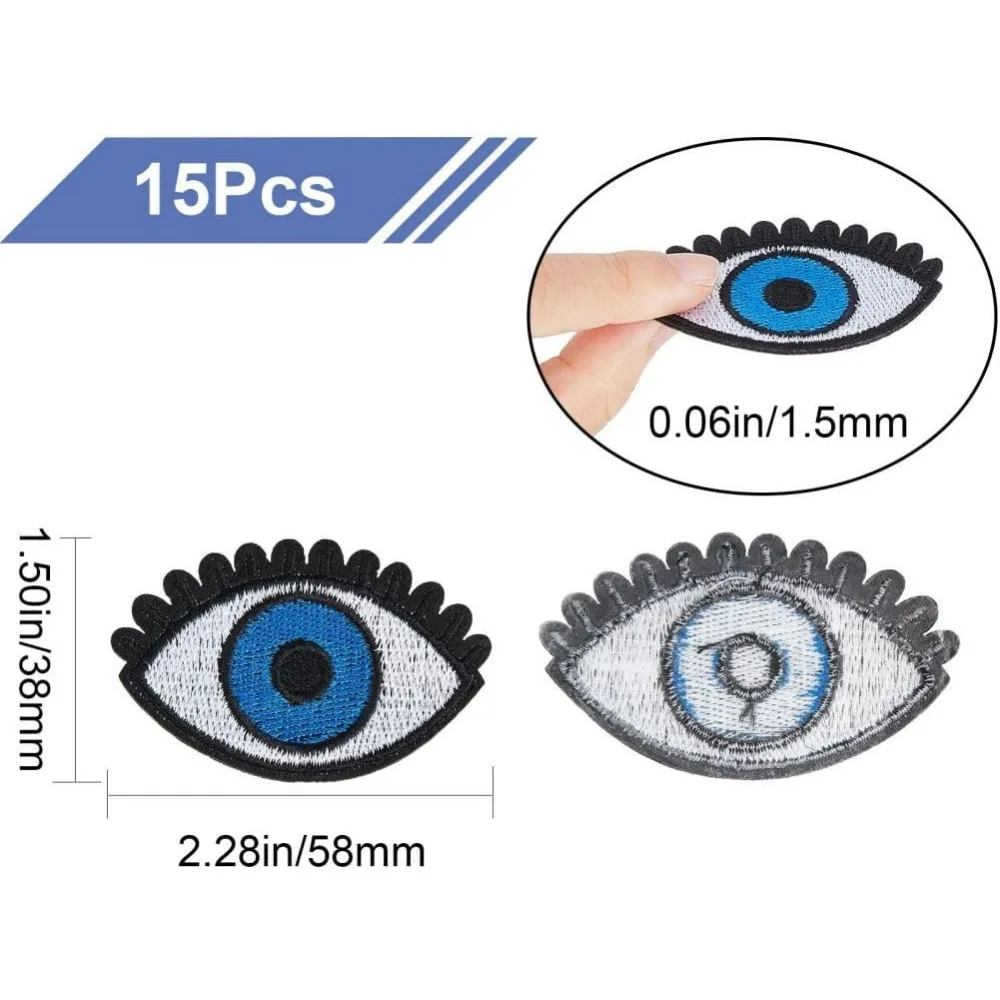 15Pcs Blue Eye Iron on Patch Embroidered Patches Applique Sew on Eyes Eyeball Embroidery Goth Punk Retro Appliqued Making Kit