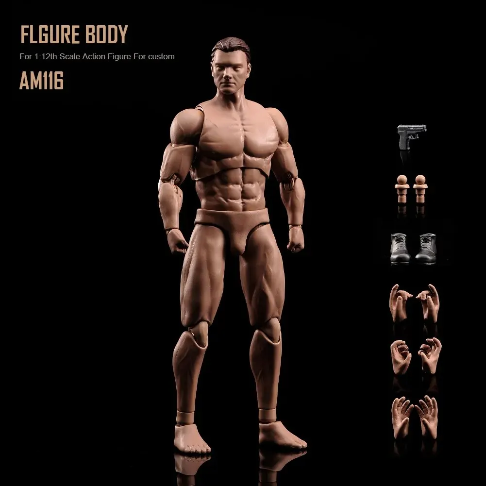 

ANT AM116 1/12 Scale Male Super Flexible Joint Body with Head 6'' Soldier Muscale Strong Action Figure Doll