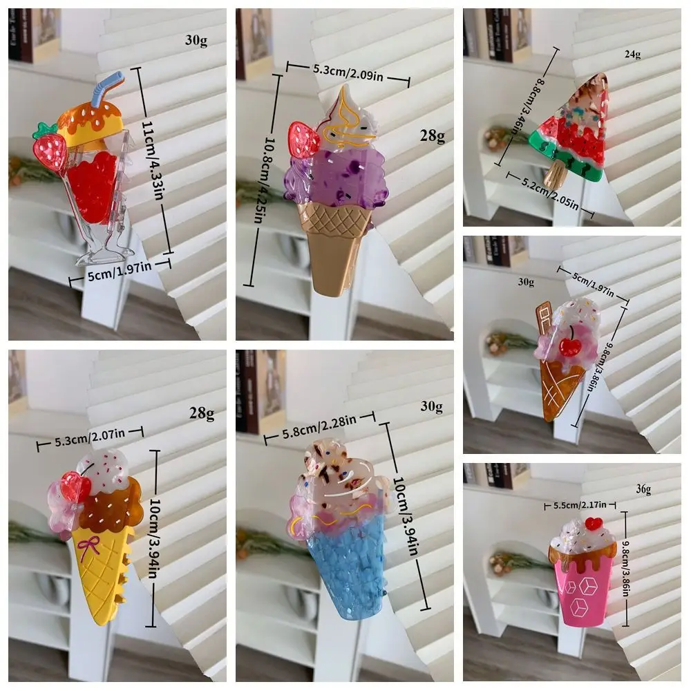 Клубничный фруктовый конус, коготь для волос, арбузная заколка для волос, мороженое, коготь для волос, головные уборы, эскимо, уксусная кислота, захват в виде акулы, путешествия