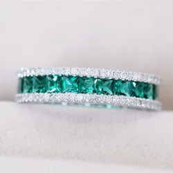 Newest 925 Sterling Silver Simple Ring For Women Classic Green White CZ Austrian S925 Plata Color Jewelry Lover Wedding Ring