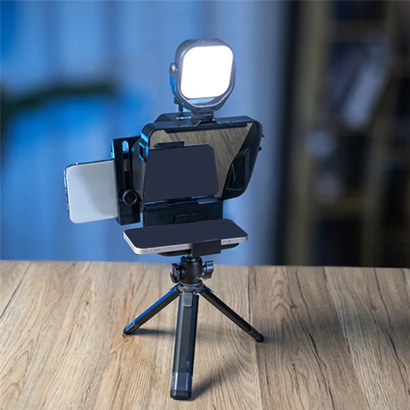 

Portable Teleprompter For Smartphones With Remote Control Phone Holder For Video Recording & Live Streaming