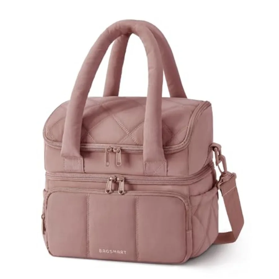 

Lunch Bag Women, Double Deck Insulated Lunch Box, Quilted Puffer Lunch Tote, Leakproof, Durable and Reusable Large Lunch Cooler