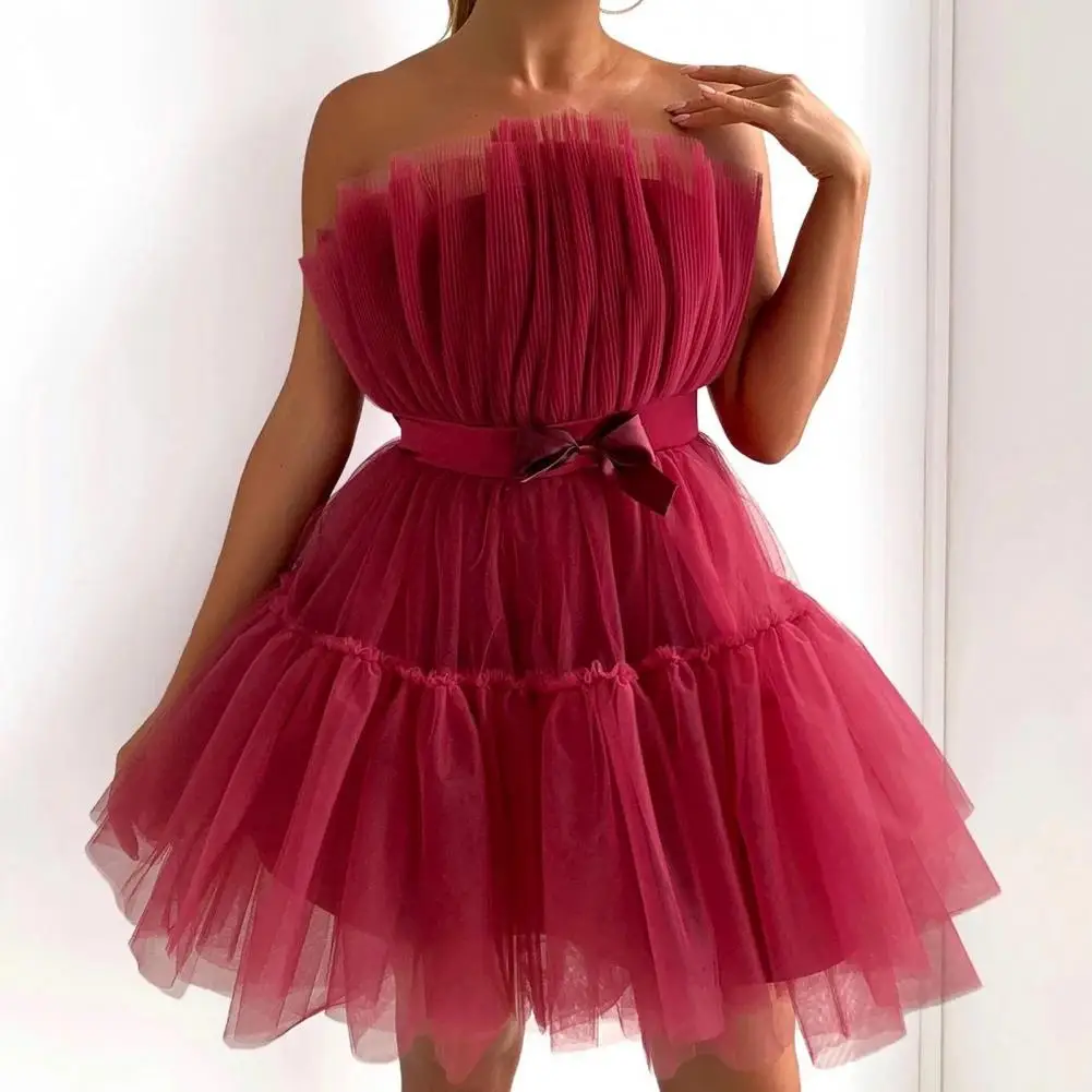 

Stylish Off Shoulder Net Yarn Bandeau Party Dress S-2XL Bandeau Dress Women Fashion Mini Bandeau Dress Women Clothing