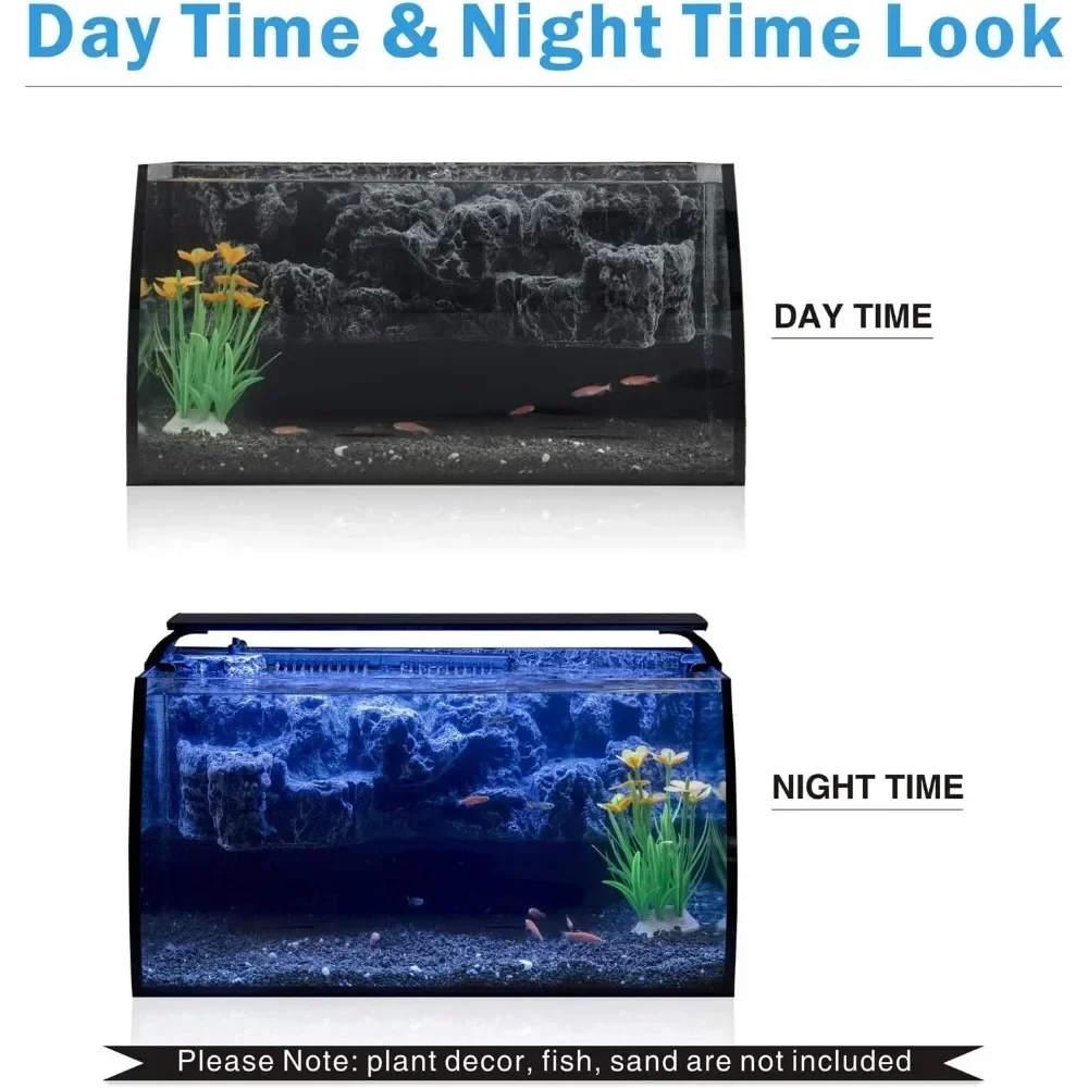 8 Gallon LED Glass Aquarium Kit for Starters with 7W Power Filter Pump, 18W Colored led Light, Wide View Curved  Shape Fish Tank