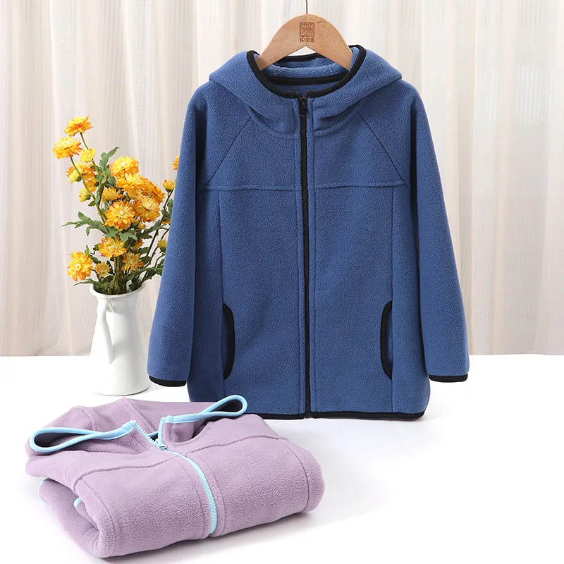 Children\'s Fleece Jacket Autumn Winter Casual Warm Teen Boys Girls Hooded Outerwear Anti-Static Windproof Cozy Kids Tops Clothes