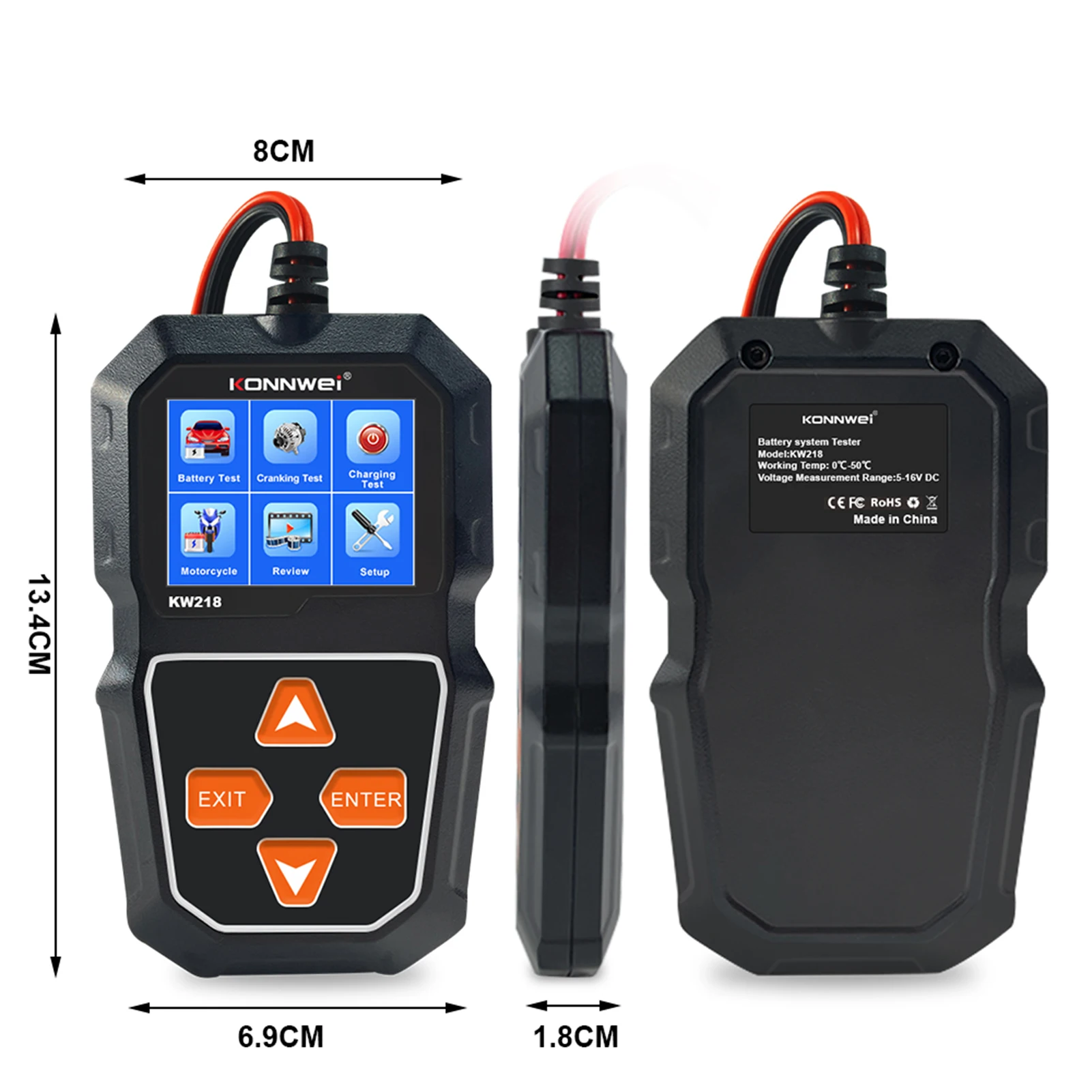 KONNWEI KW218 Car Battery Tester Cranking Test Charging Test for 6V Motorcycle Battery/ 12V Car Battery/ Truck Battery