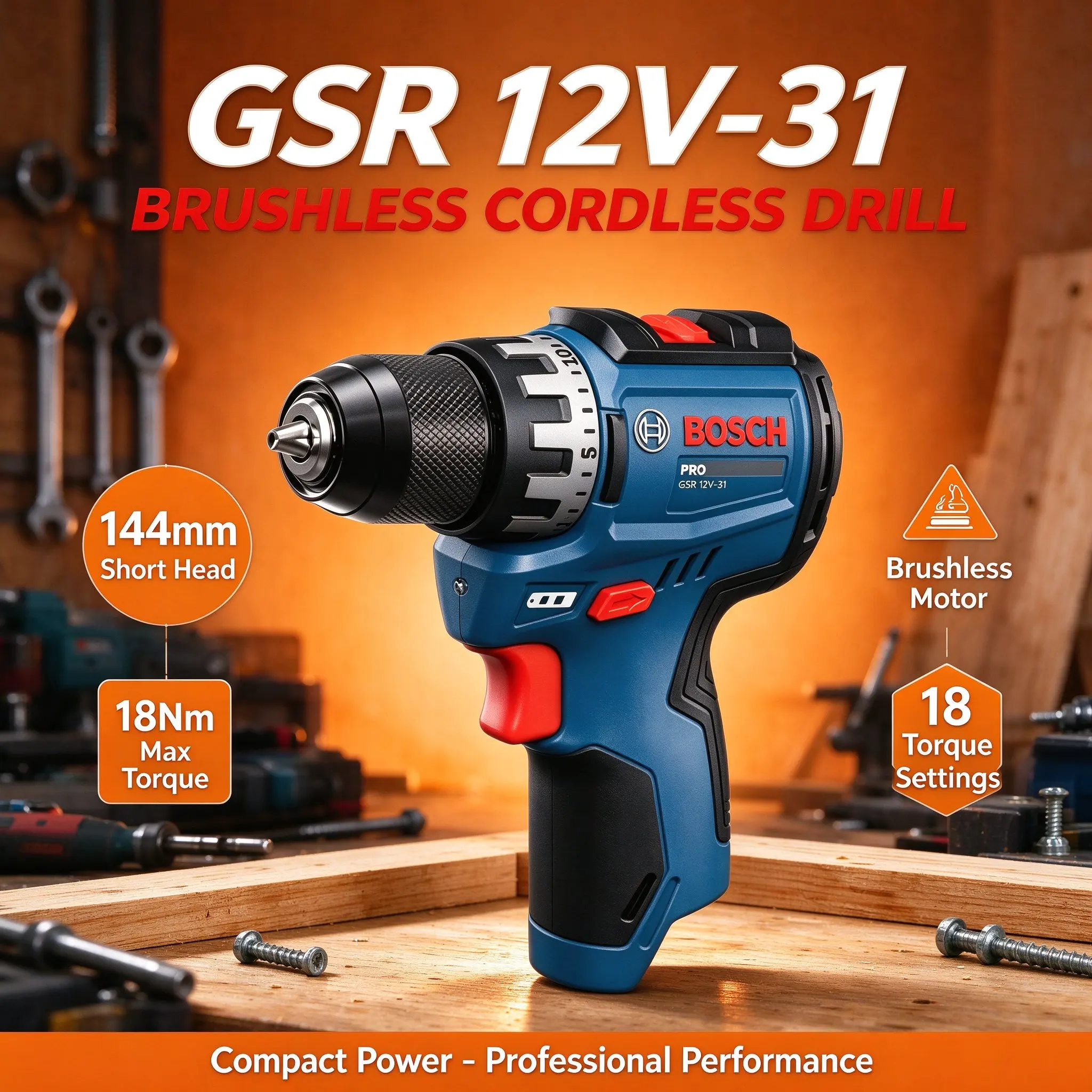BOSCH GSR12V-31 Cordless Electric Drill Driver Rechargeable Screwdriver Kit High Torque Dual Speed Multifunctional Power Tool
