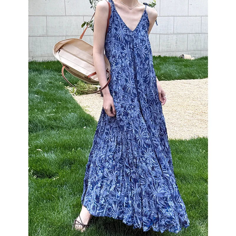 

Summer New Korean Suspender Dress, Floral Beach Vacation Suspender Long Dress