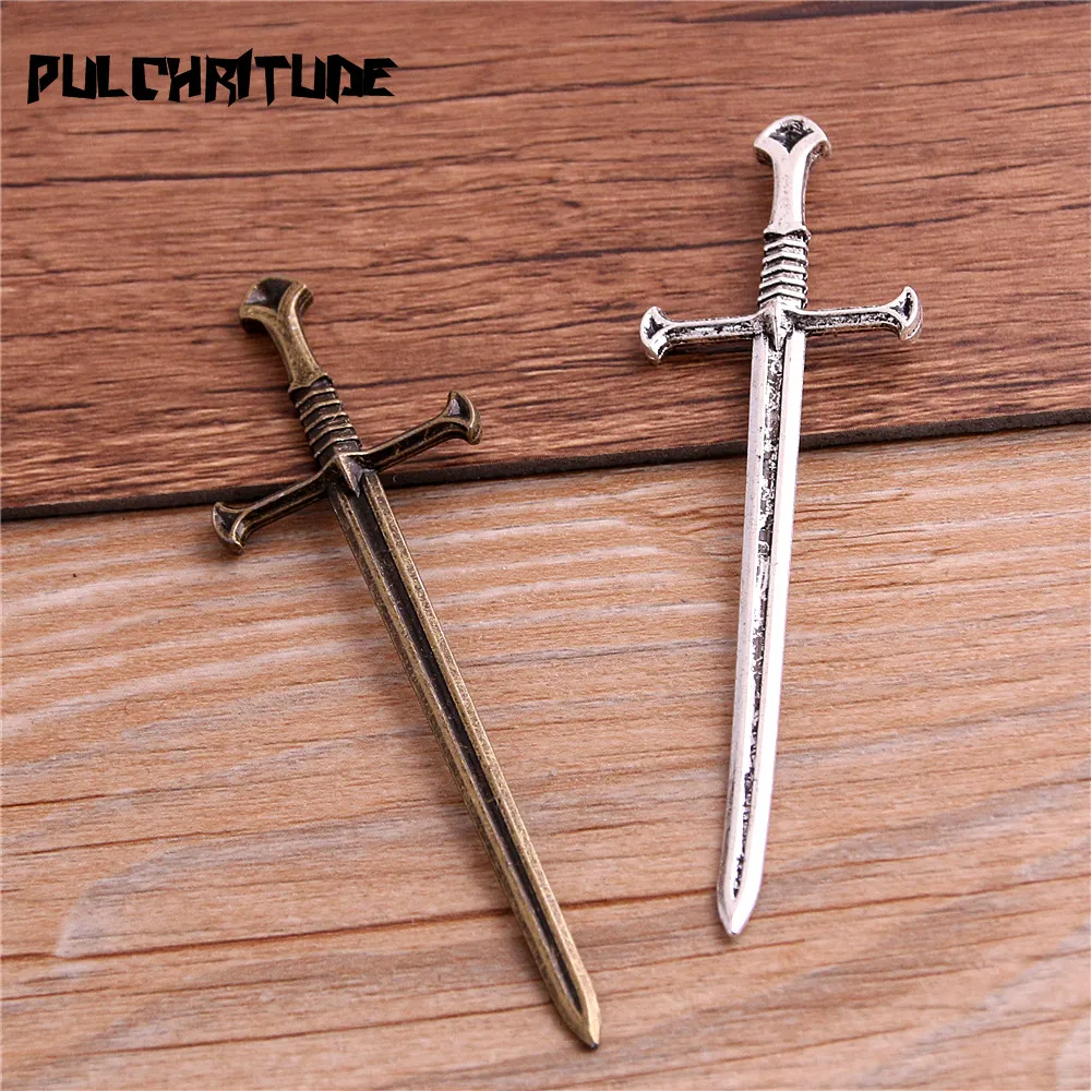 4Pcs Two Color Zinc Alloy Knight Sword Charms for Jewelry Making DIY Handmade Weapons Pendant Charms 25*88mm