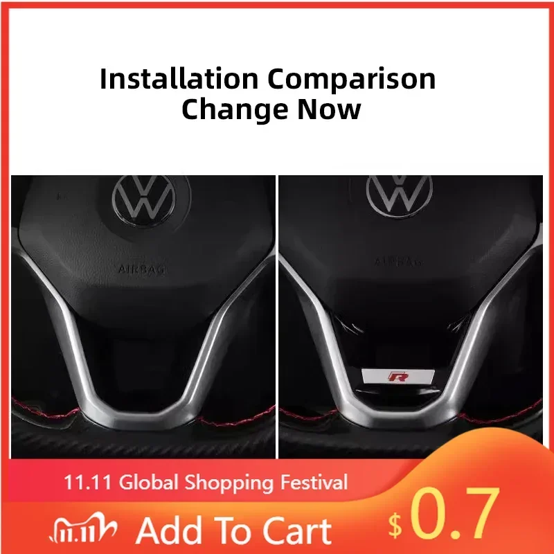 

80% Hot ABS Metal R Rline Emblem Car Steering Wheel Decoration Sticker For Volkswagen R-Line GTI Polo Golf Passat Scirocco Je