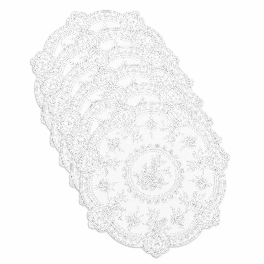 1/2/6pcs Embroidered Lace Tablemats Round Flower Embroidery Handmade Lace Table Mats Napkin Placemat Decorative