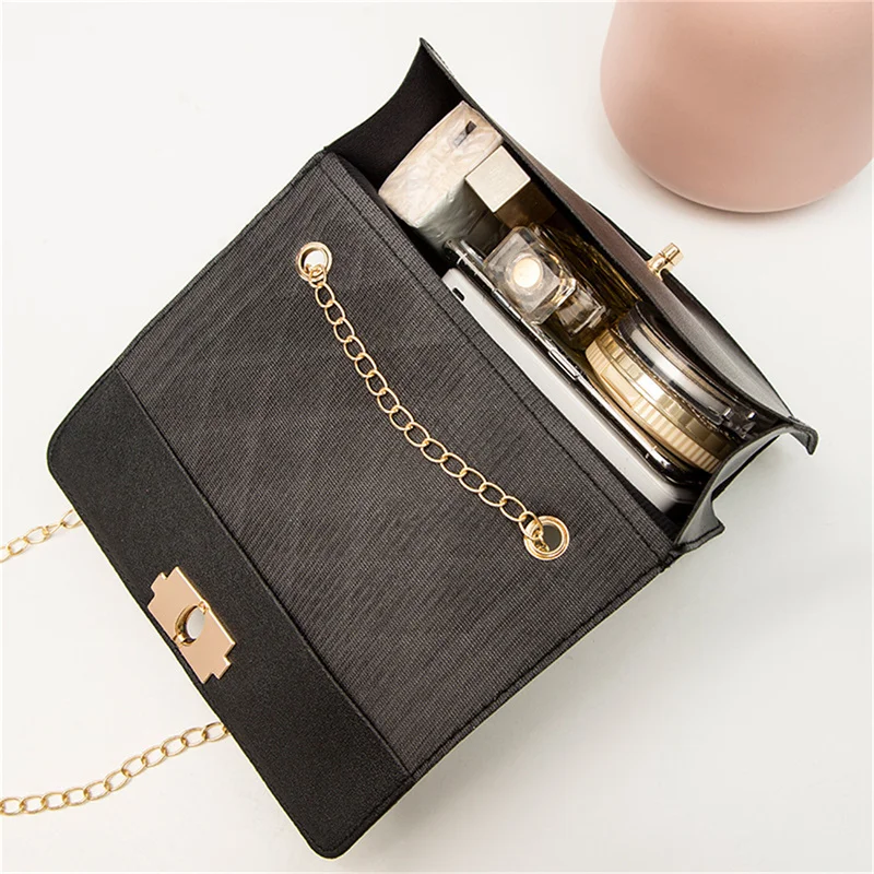 Women Fashion Chain Shoulder Crossbody Bag Embroidery Embossed PU Leather Small Square Bags