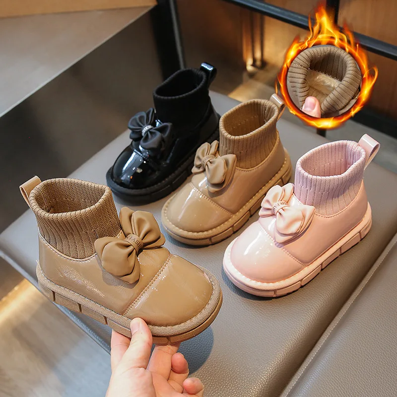 

Brand Girl Boot 2025Autumn New Thick Cotton Girl Shoe Waterproof Women Ankle Boot Anti Slip Kid Cotton Shoes Bow Girl Snow Boots