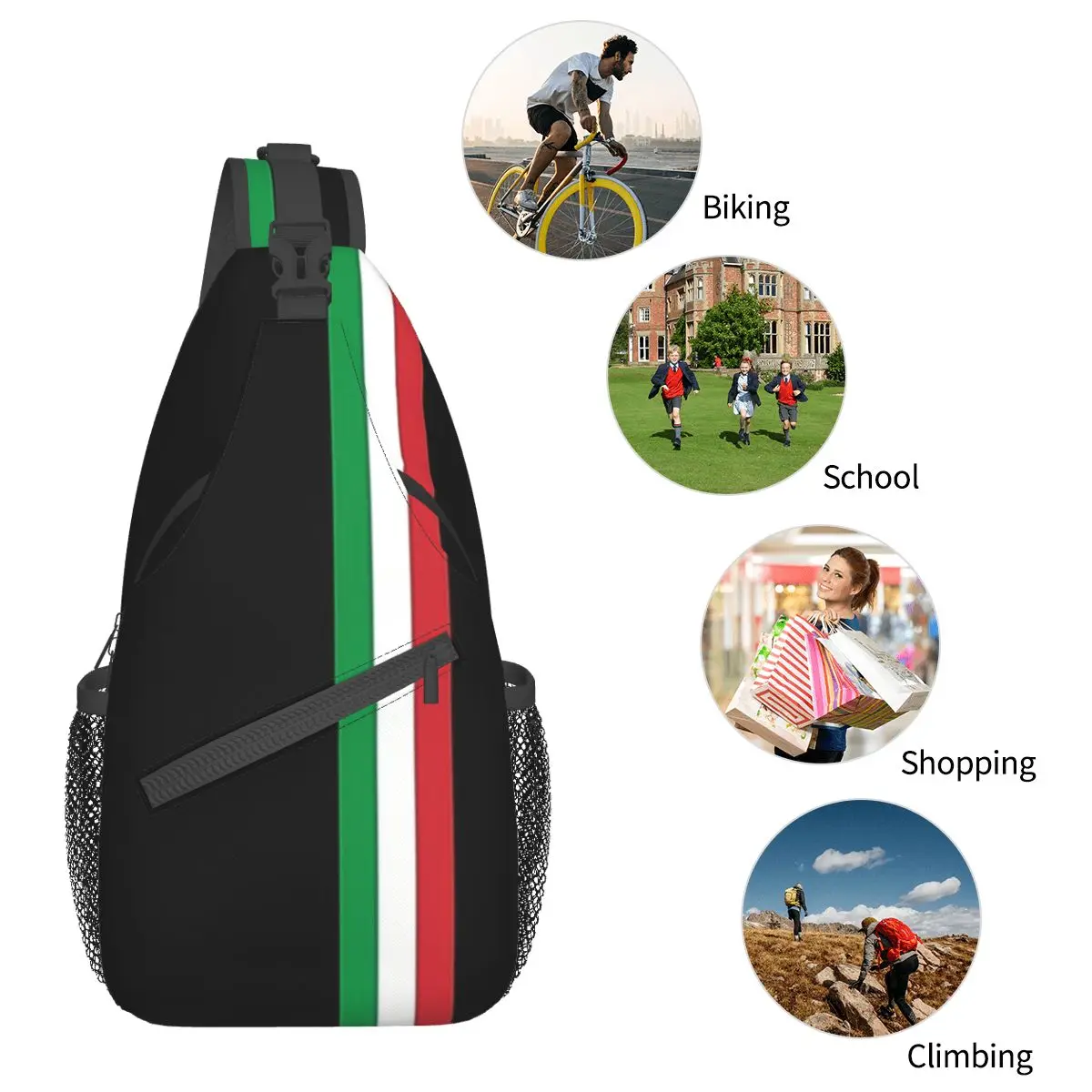 Bolso de hombro Unisex con bandera italiana minimalista, bolsa cruzada al pecho con bolsillos, paquete de viaje, bandolera deportiva para adolescentes