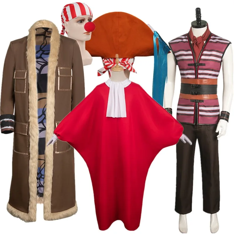 Anime Fantasy Buggy Cosplay Kostüm Männer Mantel Clown Nase Outfits Phantasie Halloween Karneval Party Anzug