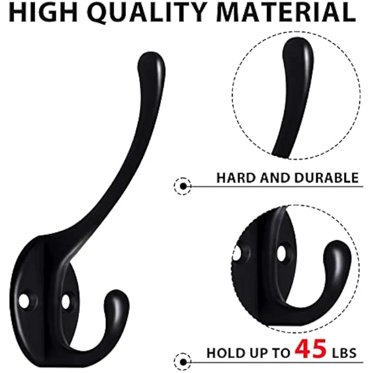 20Pack Black Wall Hooks for Hanging, Metal Coat Hooks Wall Mounted, Retro Double Hooks Heavy Duty Hanger with 40 Screws