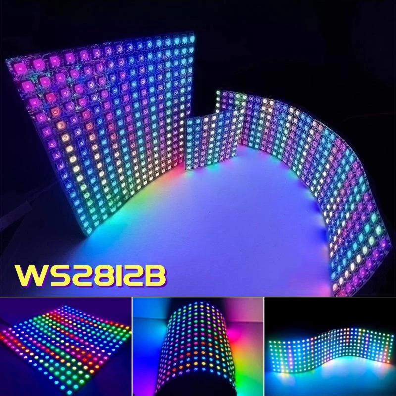 1-5pcs WS2812B RGB LED Matrix Panel Light Flexible Individually Addressable 8x8 16x16 8x32 DC5V Digital Tape Module Pixel Screen