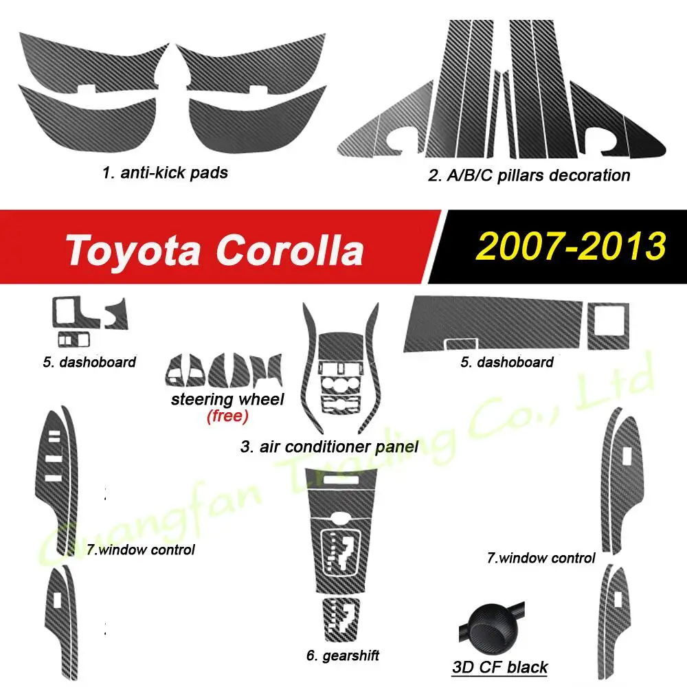 For Toyota Corolla 2007-2013 3D/5D Carbon Fiber Car-styling Interior Cover Console Color Sticker Decals Product Accessories