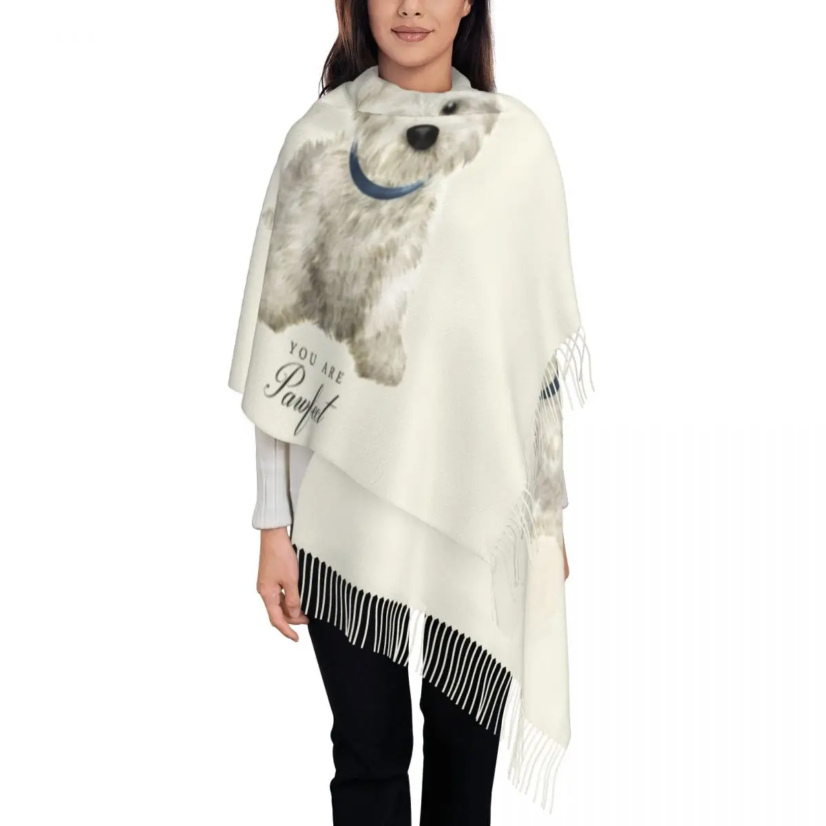 

West Highland White Terrier Dog Tassel Scarf Women Soft Westie Shawl Wrap Female Winter Scarves