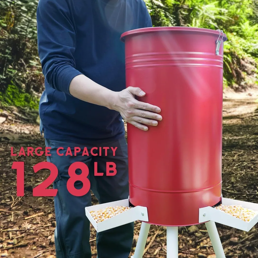 50-75 LB Large Metal Hunting Game Feeder, Heavy Duty Free Standing Deer Feeder, Portable Gravity Automatic Dispenser, Weather-Proof view 2