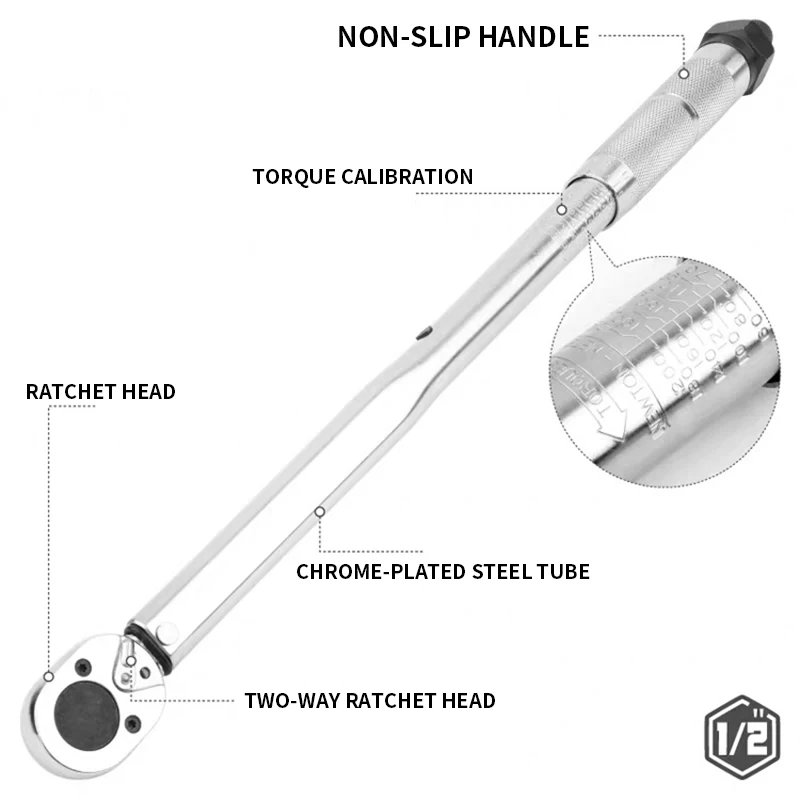 Torque Wrench Car Repair 3/8 Square Drive 19-110NM Two-Way Precise Ratchet Wrench Repair Spanner Key Hand Tools