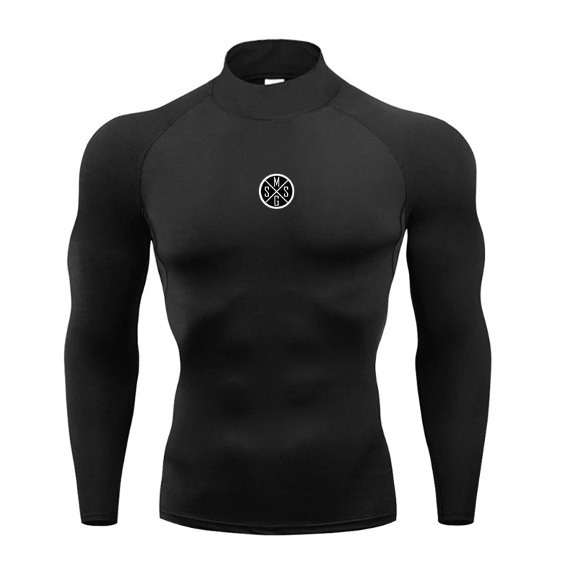 Men's Turtleneck Long-Sleeved Quick-Drying T-shirts Spring Aurumn Compression Shirt Running Sports Fitness Tight Tops Tees