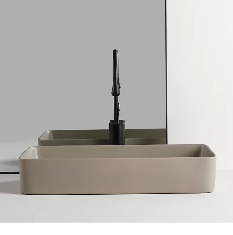 Nordic Balcony Upper Wash Basin Plate Ceramic Washbasin  Khaki Basin Small Size Rectangular Household