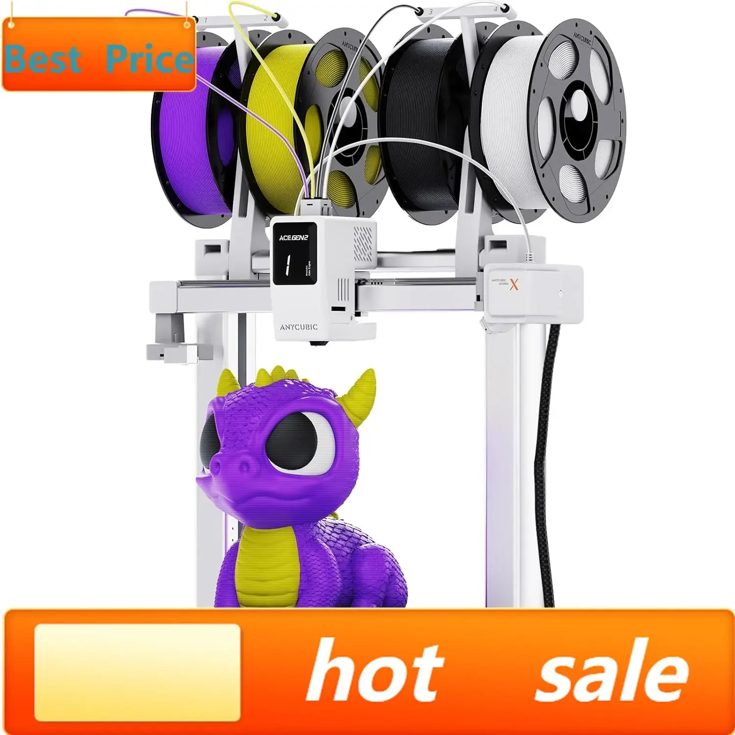 Bestseller Kobra X Multicolor 3D Printer With ACE GEN 2 Tech, 600mm/s Max Speed, Native 4-Color & 19-Color Max Expansion With 4