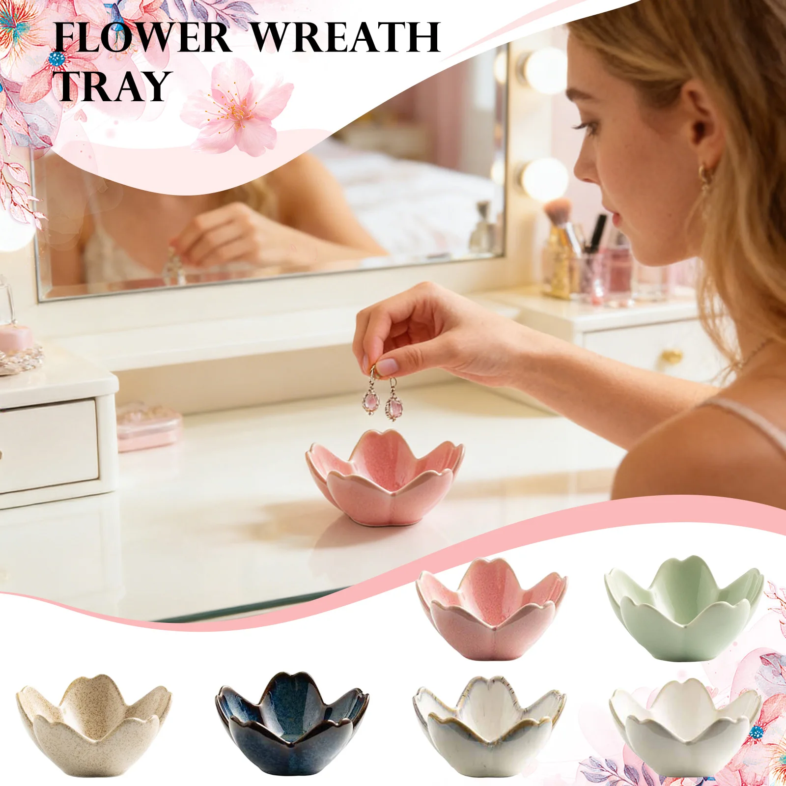 

Small Flower Shape Jewelry Tray Ceramic Organizer Necklace Earrings Bracelet Display Packaging Props Gifts for Women Friends