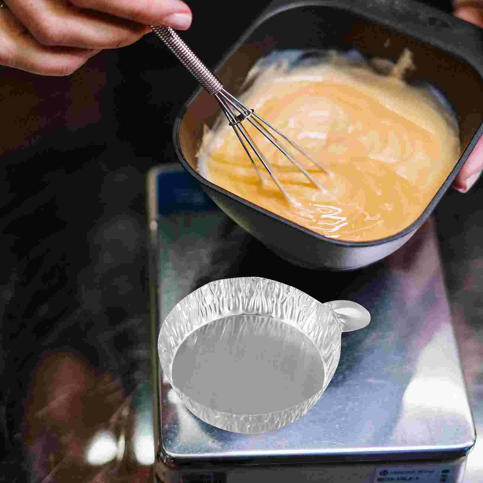 50 buah alat ukur berat piring dengan Tab, perlengkapan lab panci aluminium Foil