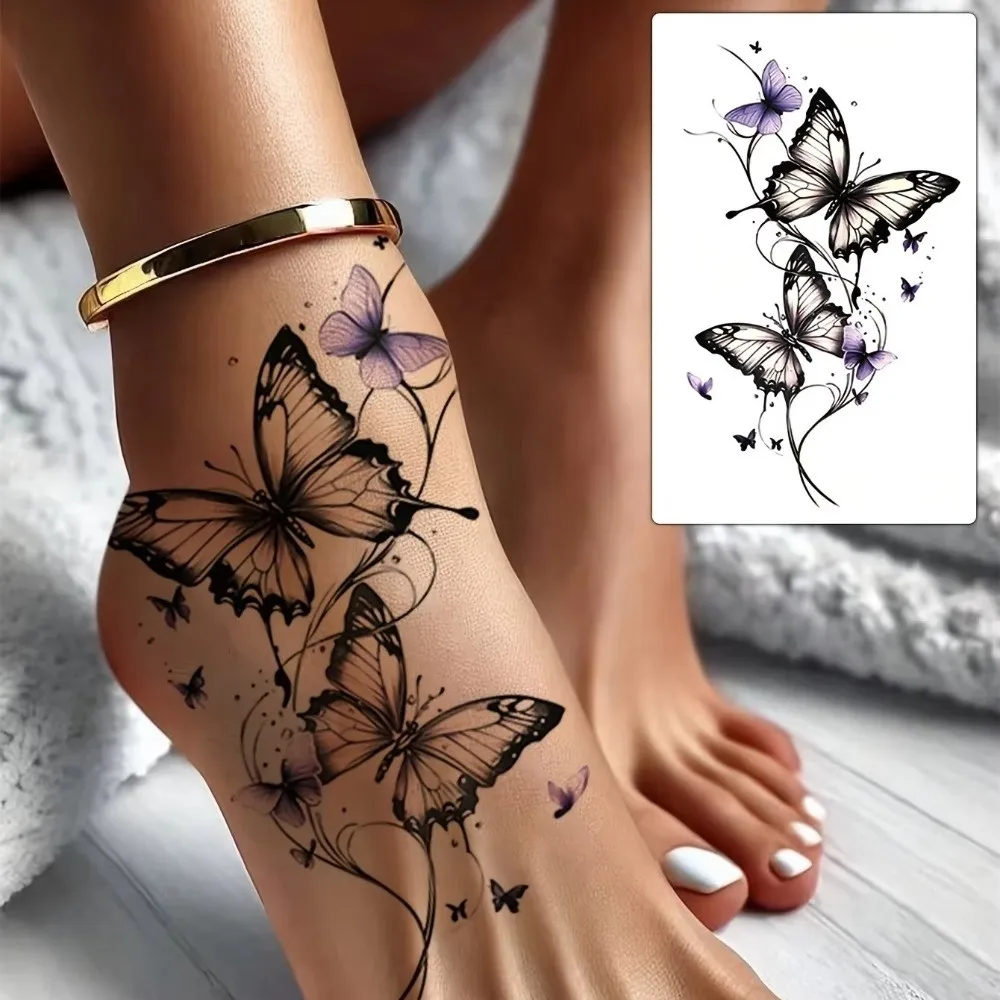 1Pc Fashionable Cool Temporary Tattoo Sticker Colorful Butterfly Design Couple Fake Tattoo One-Time Use Body Paint