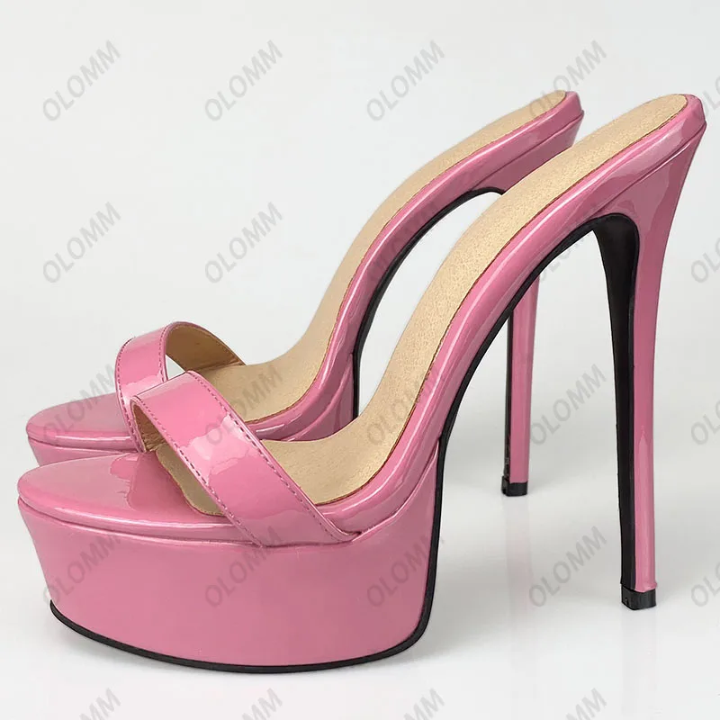 

Olomm Женские сандалии-мюли на платформе на заказ, пикантные туфли унисекс на шпильке с открытым носком, красивые красные туфли для вечеринок, размер США, большие размеры 5-20