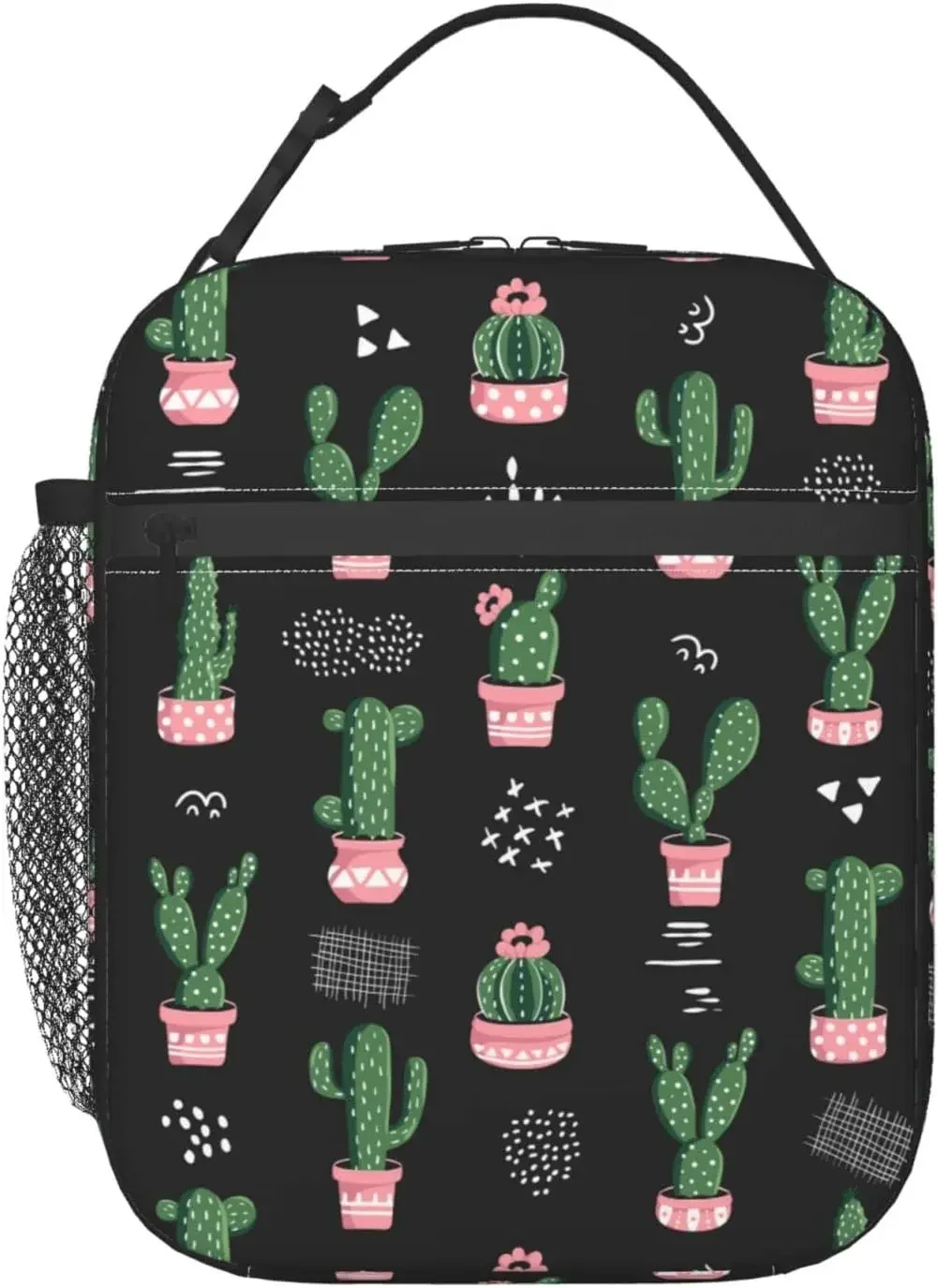 Box with Side Pocket Portable  Bag for Women Men Insulated Lunch Tote Bag Reusable  Organizer Cactus