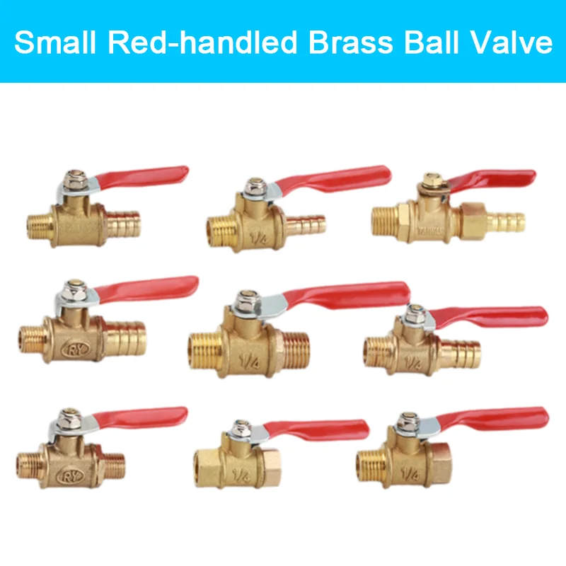 

red handle Ball Faucet Shutoff Ball Valve Hose Barb Inline Water Oil Air Gas Fuel Line Small Brass Ball Valve