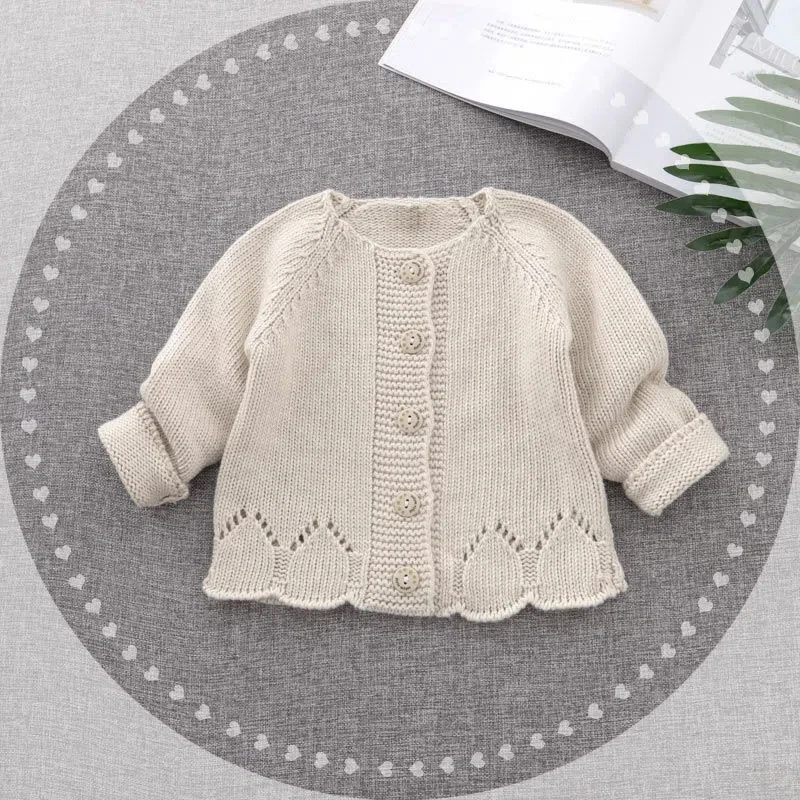 

Beiges Children's Sweater Cardigans Fashion Girls Knitted Crewneck Coat Spring Autumn Baby Long Sleeve Top Casual Clothing