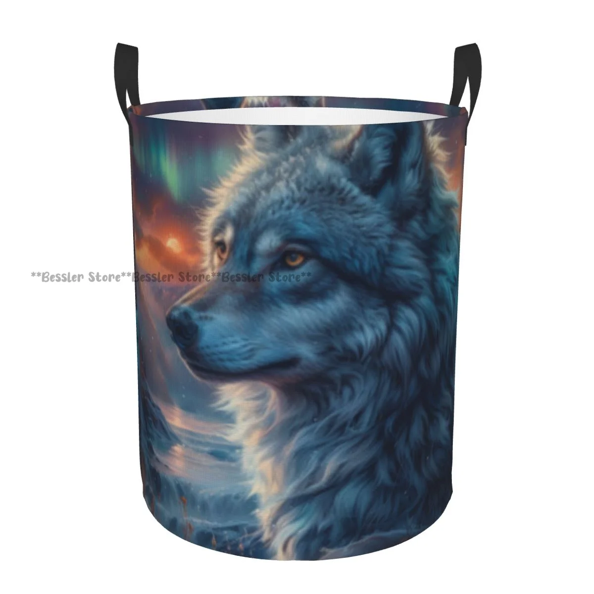 Wolf With Northern Lights Mystical Howl Laundry Basket Folding Dirty Clothes Toys Storage Bucket Household