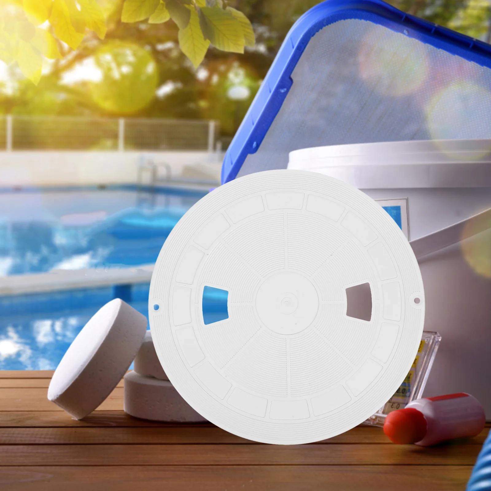 

Запасная часть крышки скиммера Круглая пластина Материал ABS Предотвращение мусора Брызговик Совместимость Различные размеры бассейна Плавание