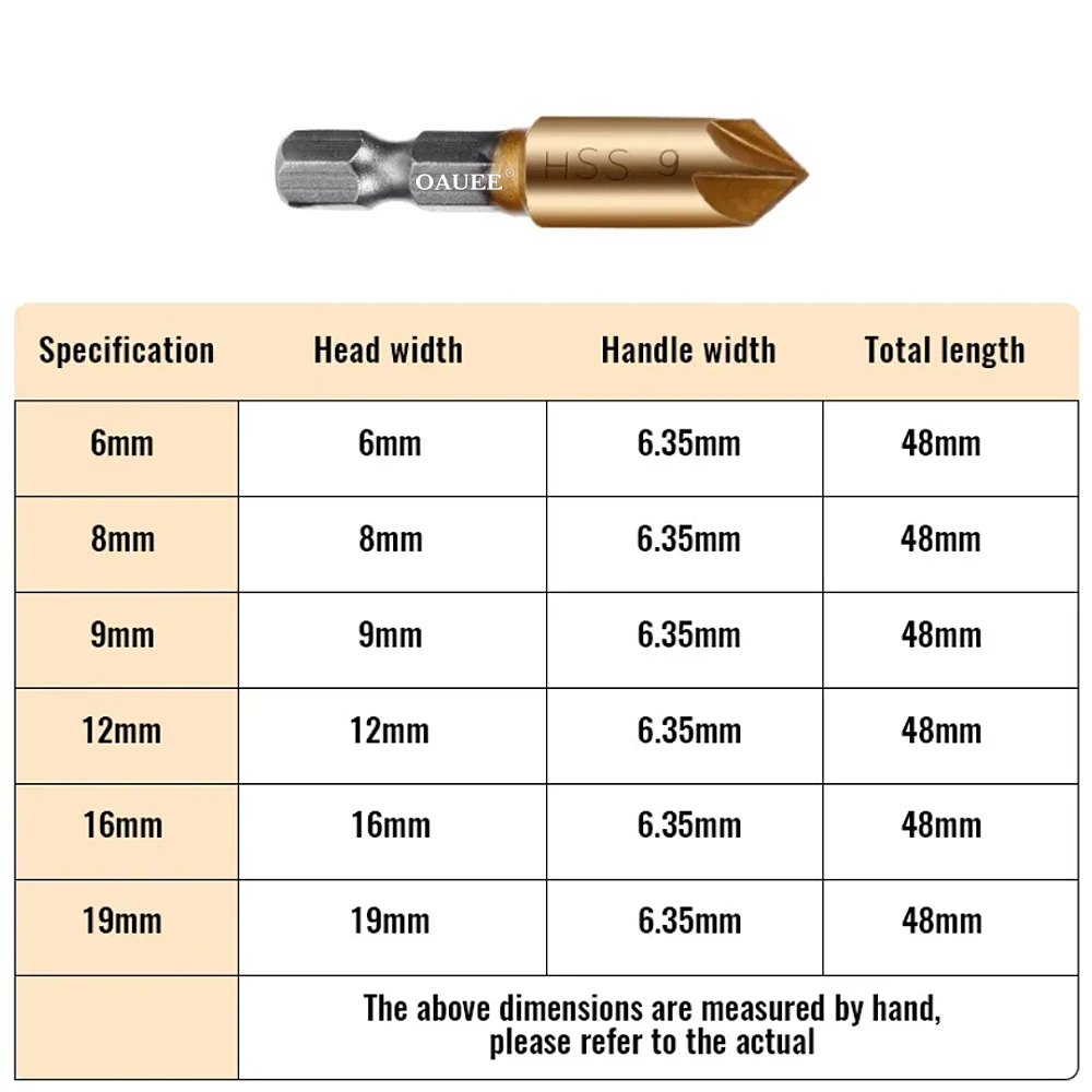 Oauee 2/3/5PCS Counter Sink Drill Bit Set 1/4\'\' Hex Shank HSS 5 Flute Countersink 90 Degree Wood Chamfered Cutter Chamfer 6/19mm